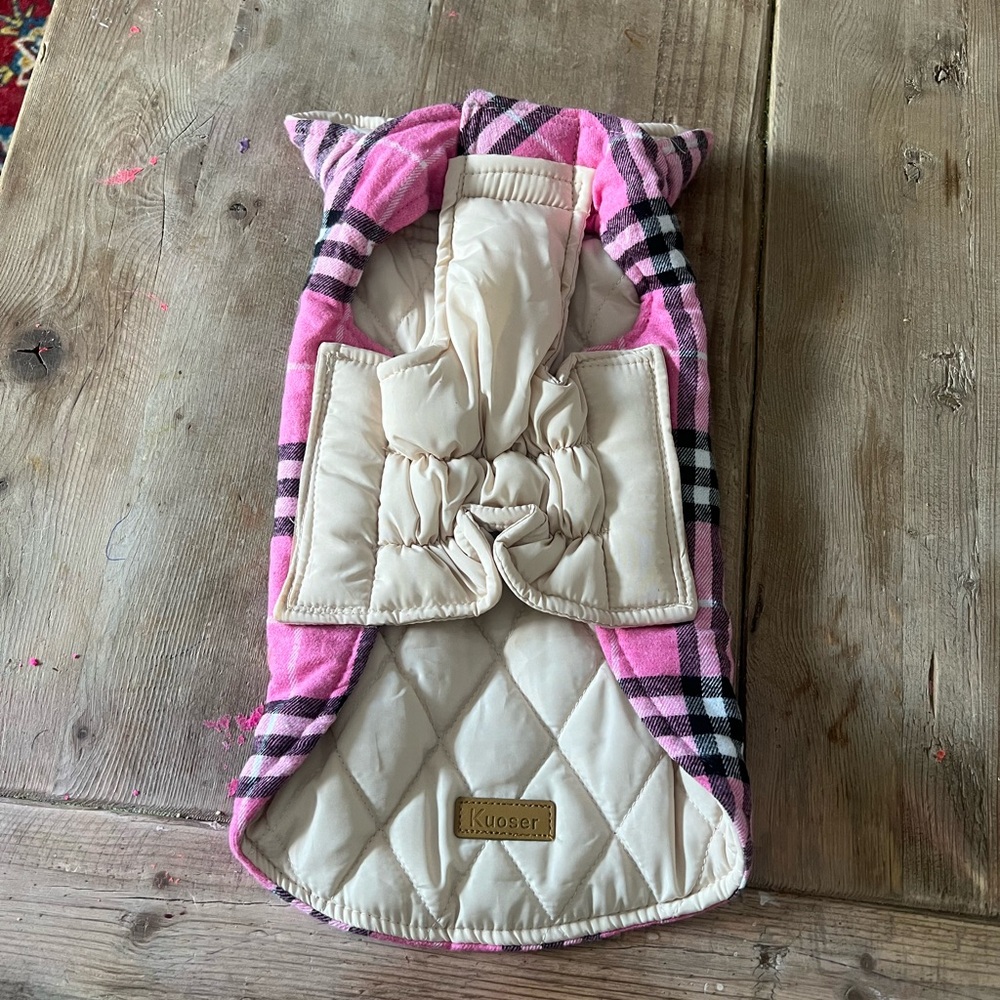 Kuoser Pink Plaid reversible Pet Jacket - Picture 5 of 10